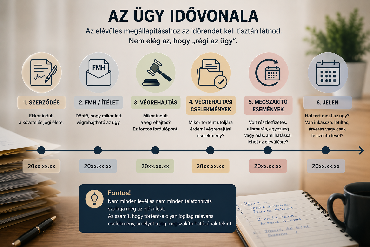 Elévülési ügy idővonala szerződéstől végrehajtásig
